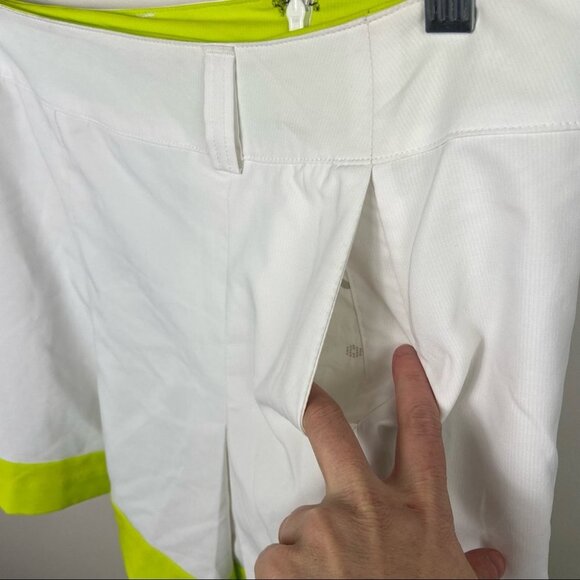 Puma Pleated Tech Golf Skirt White Neon Yellow Skort Trim Pocket Size 0 Tennis - Picture 14 of 14
